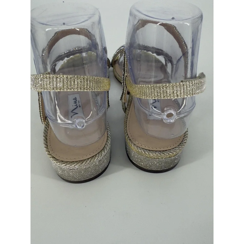 Nina New York Dress Sandals Womens Size 6.5 Gold Rhinestone Slingback‎ Low Heel